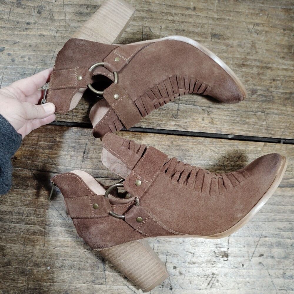 Ariat 10M Booties JaElle Brown Tumbled Buckle Heels Suede Leather - Picture 15 of 15